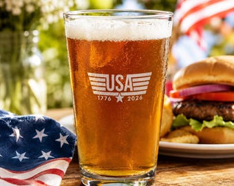Gegraveerd VS 1776-2026 pintglas | Bierdrinkgerei Patriotic America 250