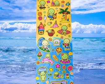 Summer Smiski Sticker Sheet: Glossy Vinyl Waterproof Decals