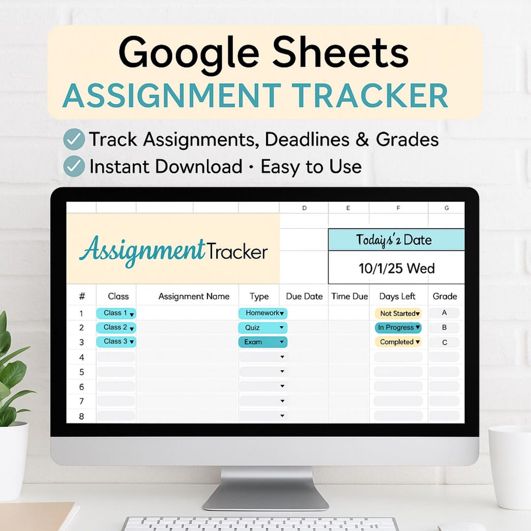 Google Sheets Assignment Tracker | Student Planner | Homework & Study ...