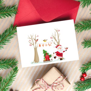 Santa Claus Christmas Card Winter Santa Claus Blank Card Printed Christmas Card Christmas Holiday Card with Envelope