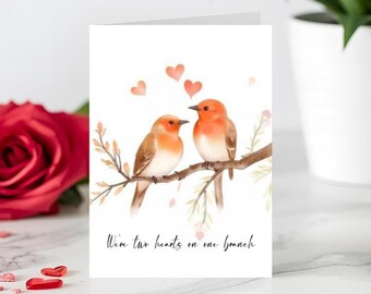 Lovebirds Valentine Card Were Two Hearts On One Branch Romantic Anniversary Bird Love