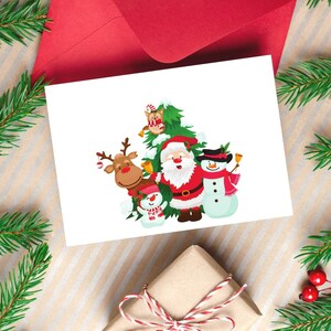 Santa Claus with Family and Friends Christmas Card Winter Santa Claus Blank Card Printed Christmas Card Christmas Holiday Card with Envelope