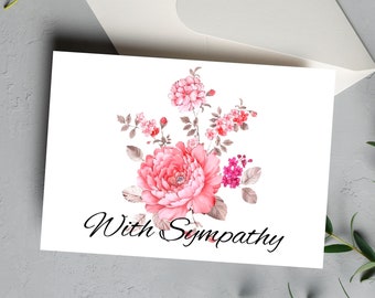 Sympathy Greeting Card Printed Sympathy Card Blank Handmade Sympathy Greeting Card Floral With  Sympathy Card with Envelope
