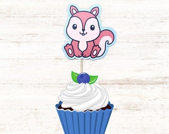 Cupcake Toppers Baby Shower Topper Birthday Topper Squirrel Theme 1 Topper Set of 12