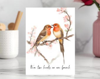 Lovebirds Valentine Card Were Two Hearts On One Branch Romantic Anniversary Bird Love