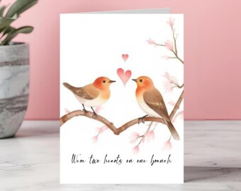 Lovebirds Valentine Card Were Two Hearts On One Branch Romantic Anniversary Bird Love