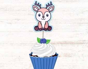 Cupcake Toppers Baby Shower Topper Birthday Topper Reindeer Theme 1 Topper Set of 12