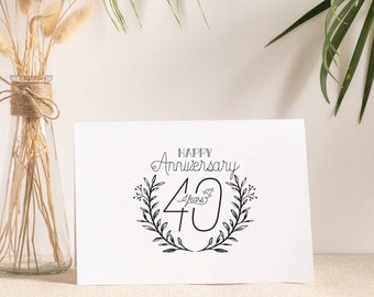 Happy Anniversary card Happy 40 Year Anniversary card Printed Anniversary card Happy Anniversary Blank Greeting Card with Envelope