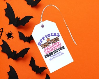 Halloween Tags Trick or Treat Candy Inspector Halloween Treat Tags Halloween Gift Tags Halloween Favors Tags Set of 5