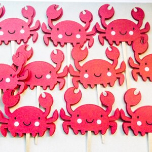 10 Red Ocean Crab Cupcake Toppers, Cupcake Toppers, Centerpiece Sticks, Baby Shower, Birthday image 3