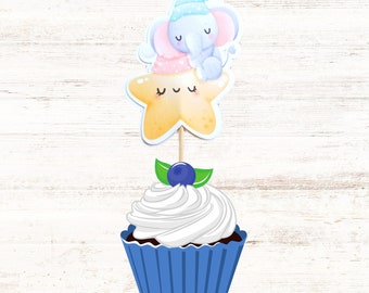 Cupcake Toppers Baby Shower Topper Birthday Topper Elephant Theme 5 Topper Set of 12