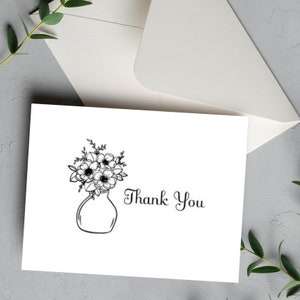 Thank You Greeting Card Printed Thank You Card Floral Appreciation Card Blank Greeting Card with Envelope