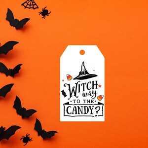 Halloween Treat and Gift Tags Witch Way To The Candy Tags Halloween Treat Tags Halloween Gift Tags Halloween Favors Tag Set of 5