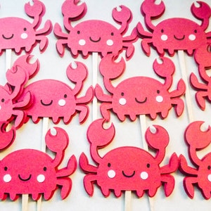 10 Red Ocean Crab Cupcake Toppers, Cupcake Toppers, Centerpiece Sticks, Baby Shower, Birthday image 2