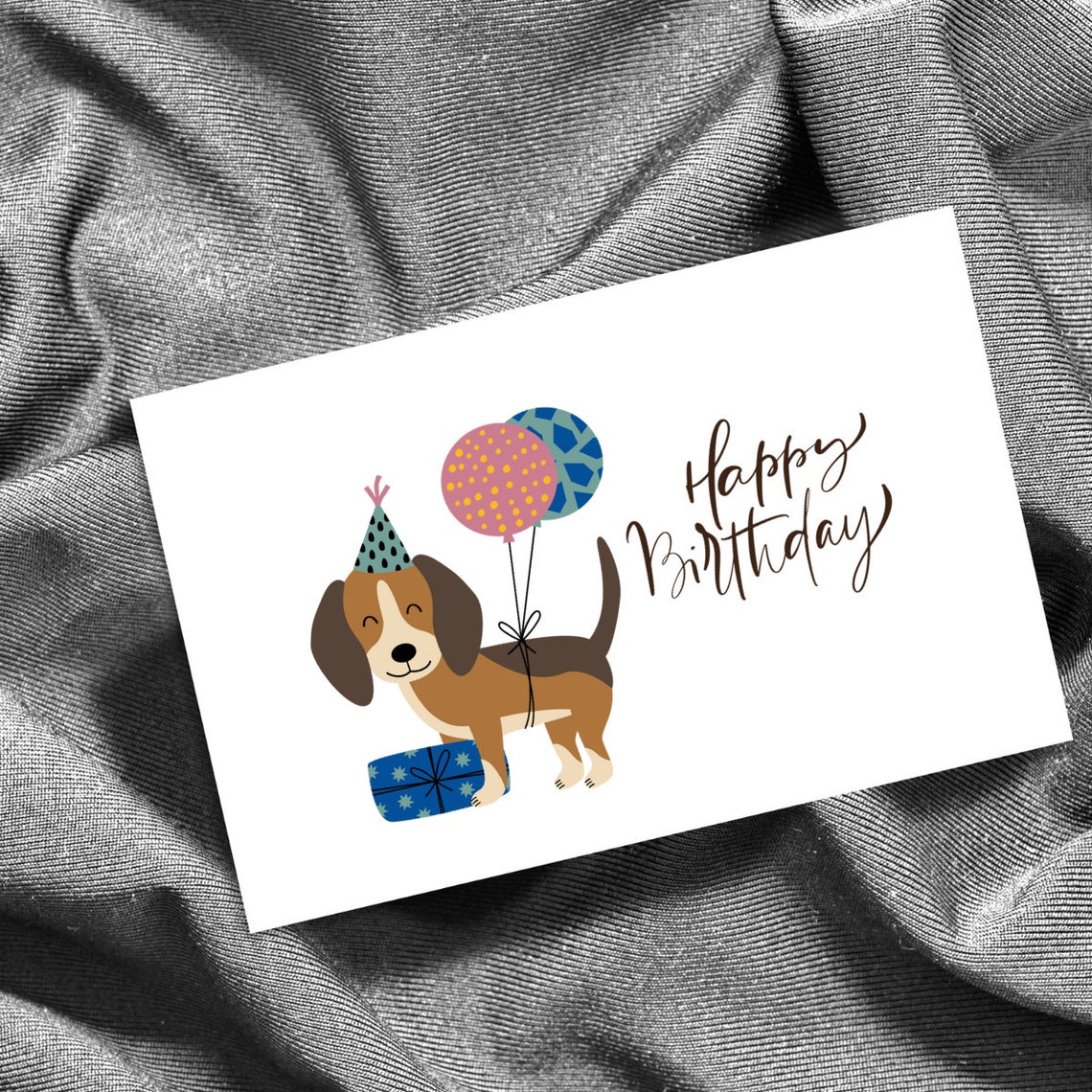 Happy Birthday Beagle Dog Greeting Card Printed Happy Birthday Card ...