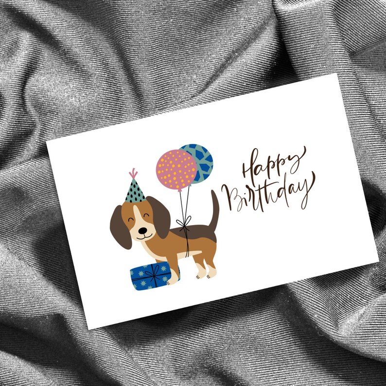Happy Birthday Beagle Dog Greeting Card Printed Happy Birthday Card ...