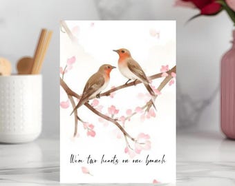 Lovebirds Valentine Card Were Two Hearts On One Branch Romantic Anniversary Bird Love