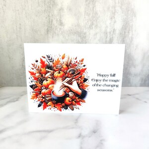 Seasonal Happy Fall Card with an Autumn Foliage Print and Seasonal Message Card Blank Inside Happy Fall Card with Envelope