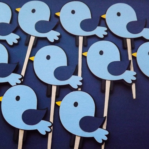 10 Blue Bird Cupcake Toppers, Cupcake Toppers, Centerpiece Sticks, Baby Shower, Birthday
