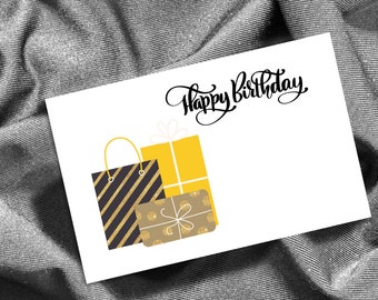 Happy Birthday Black Yellow and Gold Presents Greeting Card Printed Happy Birthday Card Blank Happy Birthday Card with Envelope