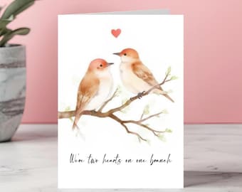 Lovebirds Valentine Card Were Two Hearts On One Branch Romantic Anniversary Bird Love