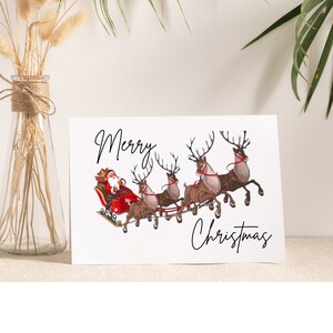 Merry Christmas Reindeer Sleigh Greeting Card Merry Christmas Blank Card Merry Christmas Printed Card Merry Christmas Card with Envelope