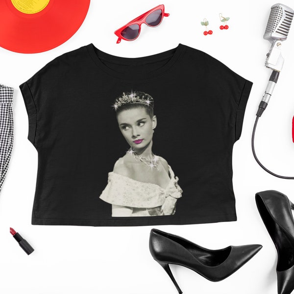 Audrey Hepburn Pop Art Crop Top, Retro Tee, Graphic Print Shirt, Women's Fashion, Unique Gift