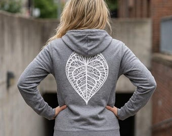 Anthurium Leaf Zip Hoodie | Botanical Plant Lover Sweatshirt | Minimalist Nature Apparel