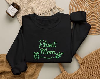 Plant Mom besticktes Sweatshirt | Gemütlicher botanischer Rundhalsausschnitt | Minimalistisches Geschenk für Pflanzenliebhaber | Geschenk für Pflanzenmama | Bestickter Greenery Pullover