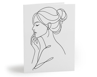Single-Line Frau Porträt Karte | Minimalistisches feminines Kunst-Briefpapier (innen leer)
