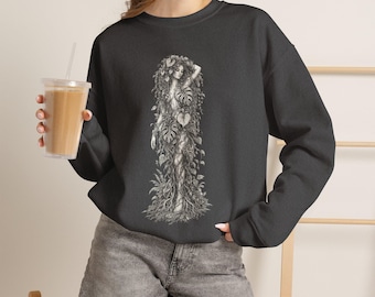 Sudadera Botanical Woman con cuello redondo / Arte de la naturaleza vintage, suéter estilo cottagecore