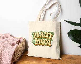 Plant Mom Retro Tote Bag | Botanical Cotton Canvas Market Bag