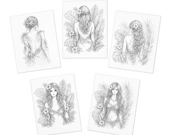 Botanische Göttin Grußkarten | Blumen Briefpapier Set (5 Karten)