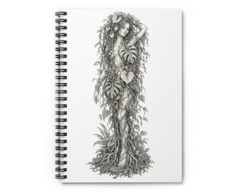 Botanical Goddess Spiral Notebook | Pencil Illustration Journal | Plant Lover Stationery