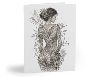 Botanische Göttin Grußkarte | Feminine Natur Kunst leere Notizkarte