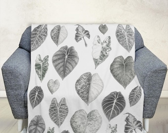 Ultra-Soft Minky Blanket: Botanical Leaves, Alocasia, Tropical Plant Design
