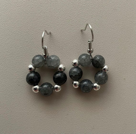 Gray Stone Beaded Earrings