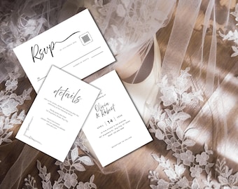 Minimalist Wedding Invitation Template Suite, Editable RSVP & Details Card, Modern Classic Canva Invite Set, Printable Download