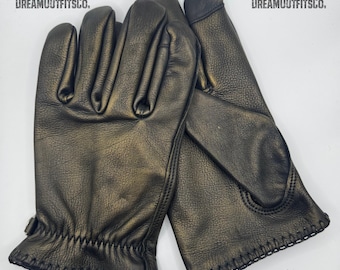 Handmade Metallic Bronze Leather Gloves | Touchscreen Winter Driving Gloves