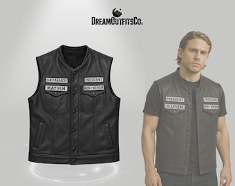 SOA サンズ・オブ・アナーキー レザーバイカーベスト：刺繍パッチ