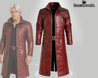 Dante Devil May Cry Red Leather Trench Coat | Handmade Cosplay Jacket
