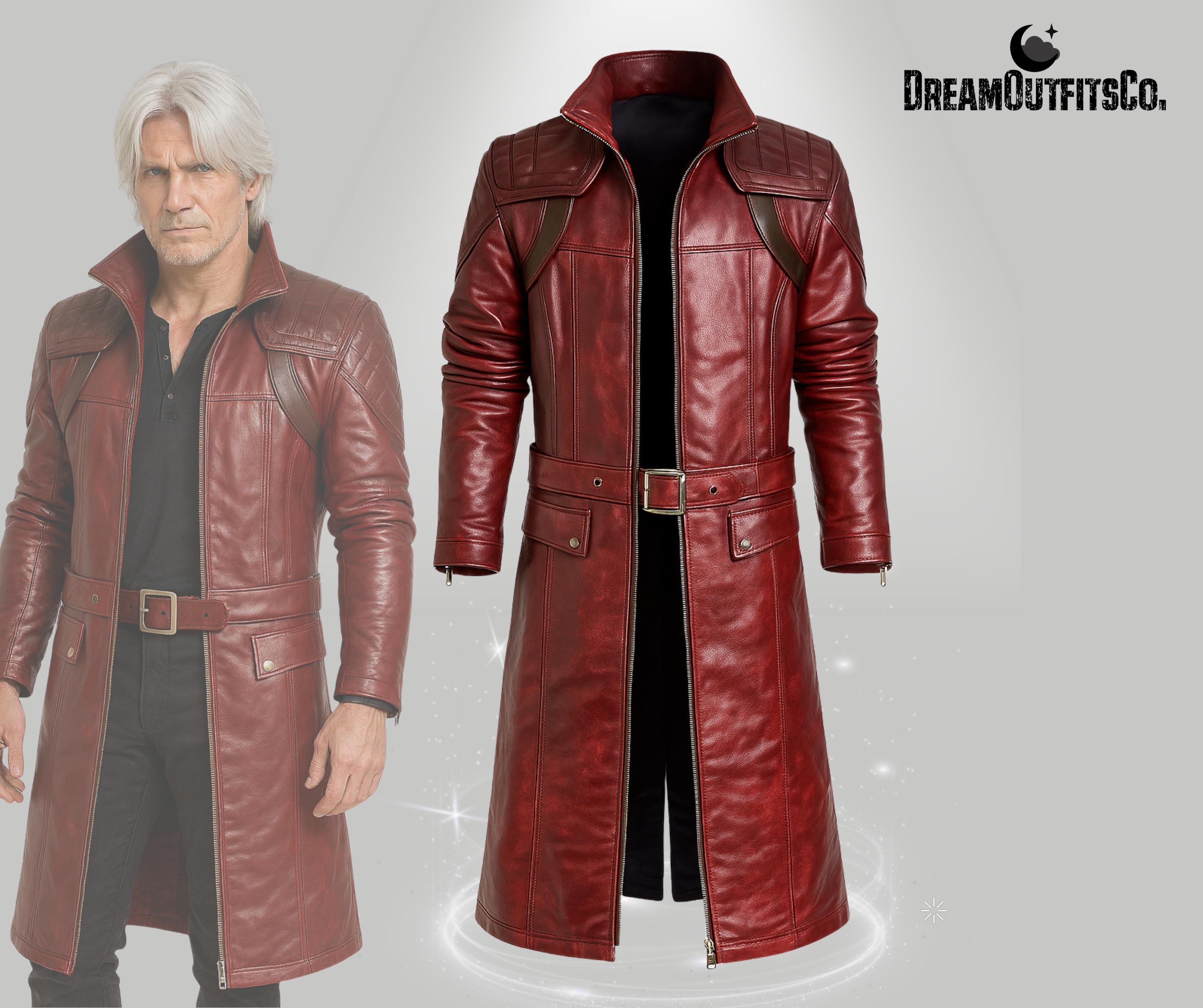 Dante Devil May Cry Red Leather Trench Coat Handmade Cosplay Jacket