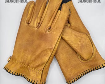 Handmade Honey Cowhide Leather Gloves | Touchscreen Winter Work Gloves