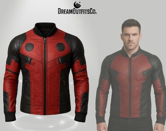 Chaqueta de motociclista de cuero de Deadpool / Cosplay de superhéroe rojo y negro