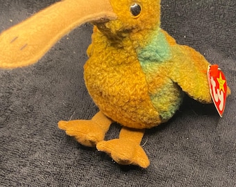 Rare vintage 1998 Ty Beanie Baby"BEAK the Kiwi Bird" (retired)with tag errors.
