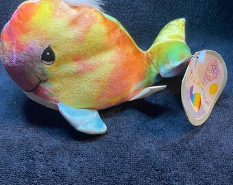 Precious Moments Tender Tails Rainbow Plush Tye Dye  Whale Bean Bag Pride