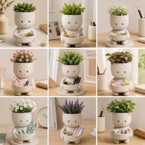 Cute Desk Organizer Planter STL | Pen Holder 3D Print File | Kawaii Office Desk Decor | Plant Pot | Digital Download