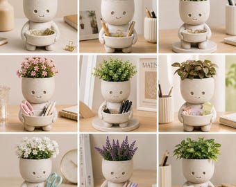 Söt skrivbordsorganisatör Planter STL | Pennhållare 3D-utskriftsfil | Kawaii skrivbordsdekor | Plantkruka | Digital nedladdning