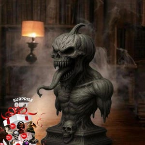 Demonic Skull Bust STL and Surprise Gift: 3D Printable Gothic Horror Model