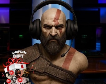 Kratos Büste Kopfhörerständer Überraschungsgeschenk - God of War Schreibtisch Dekor (3D Druckbare STL Datei)